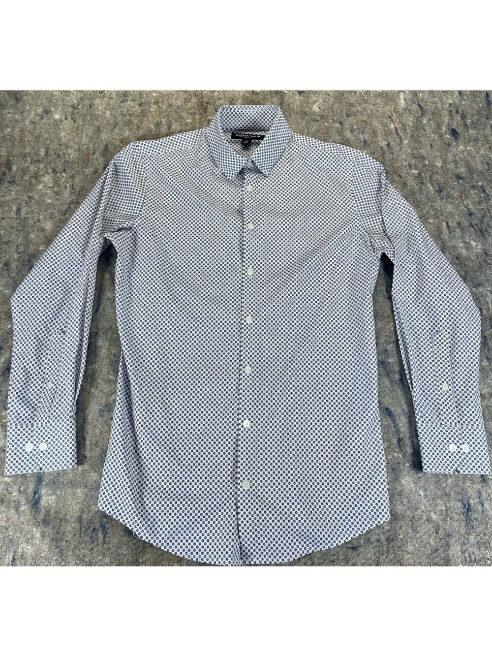 Mizzen Main Leeward Long sleeve Shirt Small White W/ Blue Dot Pattern Trim Fit